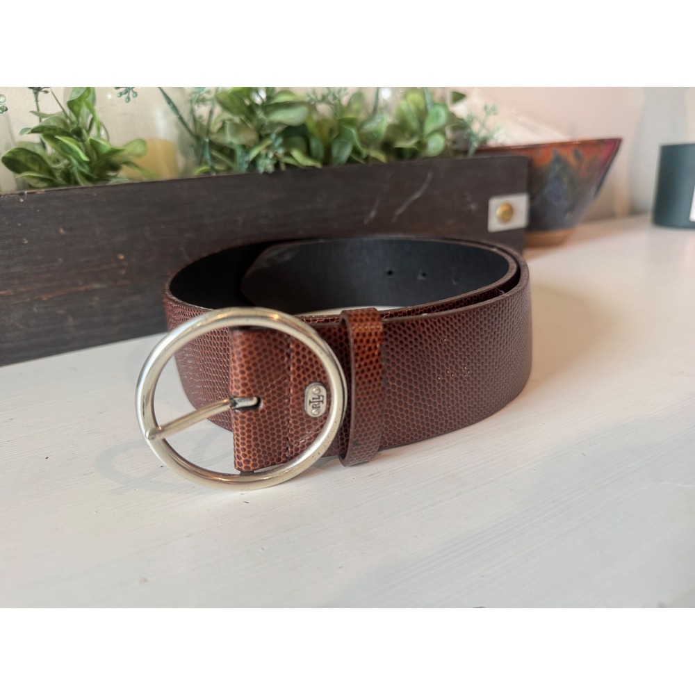 Lauren Ralph Lauren Brown Lizard Embossed Italian Leather Belt Silver Buckle M